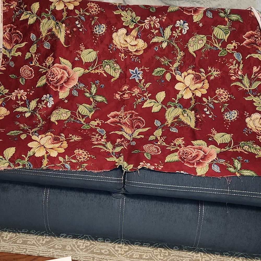 Waverly "Montegue" Red/burgundy Floral  Fabric 2.5 Yds - 55" Width Vintage